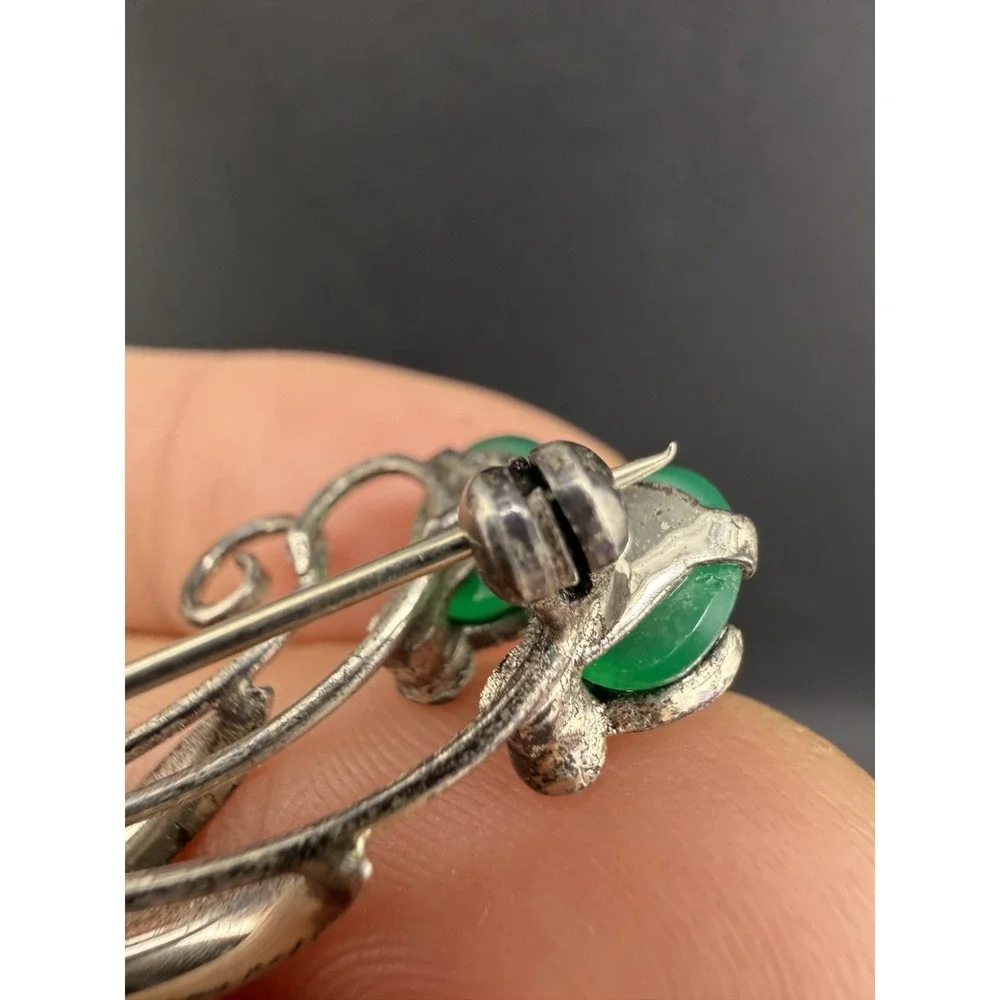 Vintage Flower Brooch Green 830 Silver‎